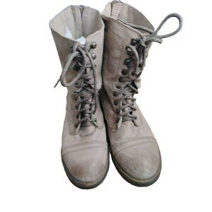 Steve Taupe Madden Leather Combat Boots Sipper & Lace Up front  Size 8 Pre Owend